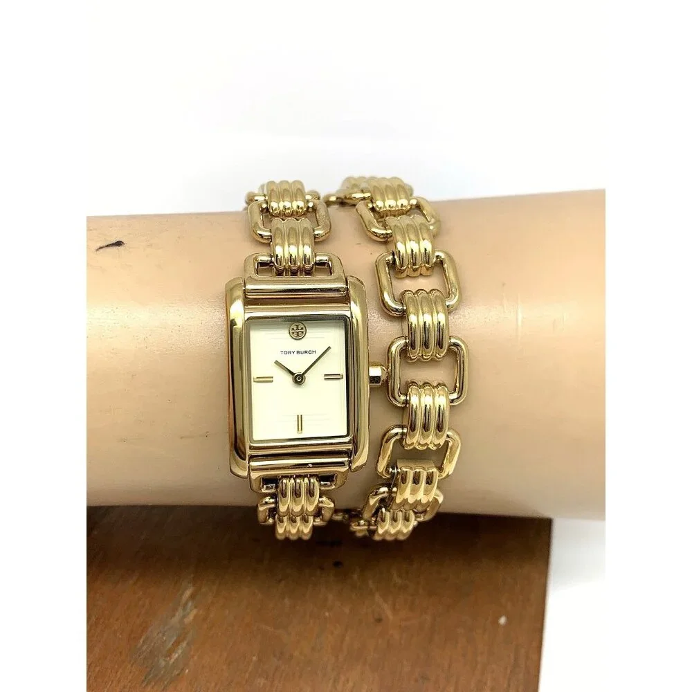 Tory Burch Women's Watch TBW1067 Quartz Cream Dial Gold Double-Wrap Tank 19mm